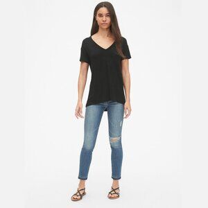 GAP Softspun Mix-Fabric V-Neck Top t-shirt Black Large